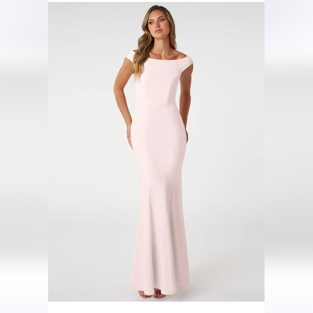 Azazie Light Blush Boatneck Mermaid Maxi Dress